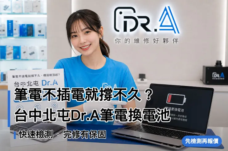 Dr.A台中北屯店工程師檢測筆電電池健康與膨脹狀況