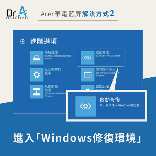 進入Windows修復環境修復啟動異常現象-Acer筆電藍屏