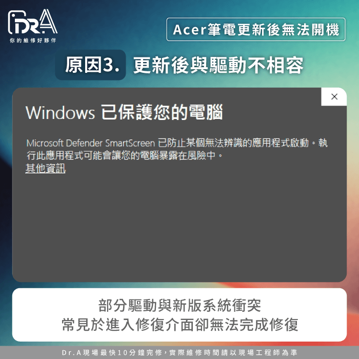 更新後與驅動不相容-Acer更新後無法開機