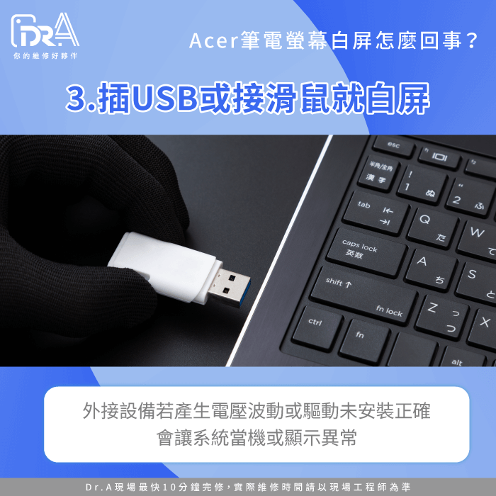 插USB或接滑鼠白屏-Acer筆電螢幕白屏