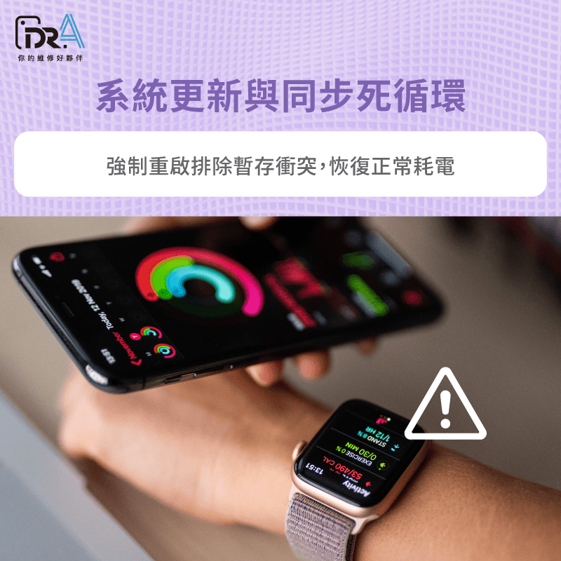 排除watchOS系統資料同步死循環,找回手錶Apple Watch電池續航力最佳狀態。 系統更新資料同步卡死重置-Apple Watch電池續航力
