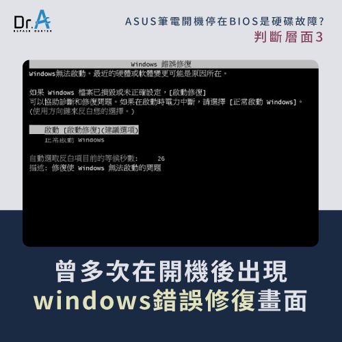開機後出現windows錯誤修復畫面-ASUS筆電開機一直進入BIOS