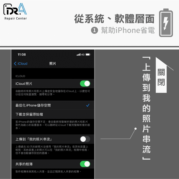 關閉上傳到我的照片串流-iPhone突然很耗電