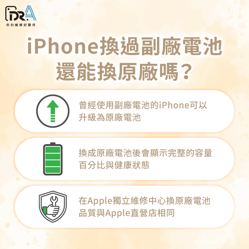 iPhone換過副廠電池後,隨時都能升級更換為原廠,完全沒有限制 副廠電池升級原廠3大重點-iPhone換了副廠電池還能換回原廠嗎
