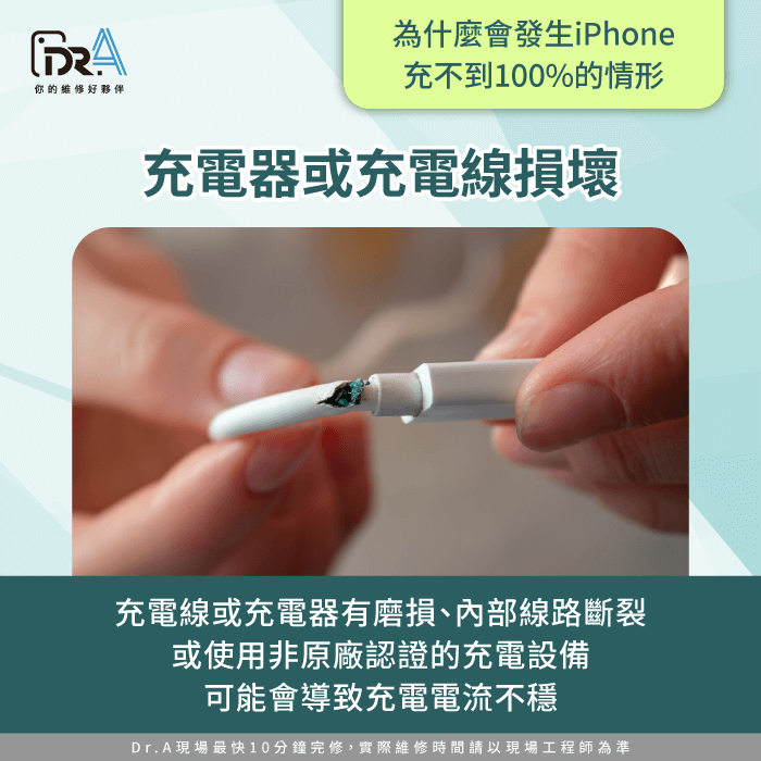 iPhone充電器或充電線損壞-iPhone 充不到100