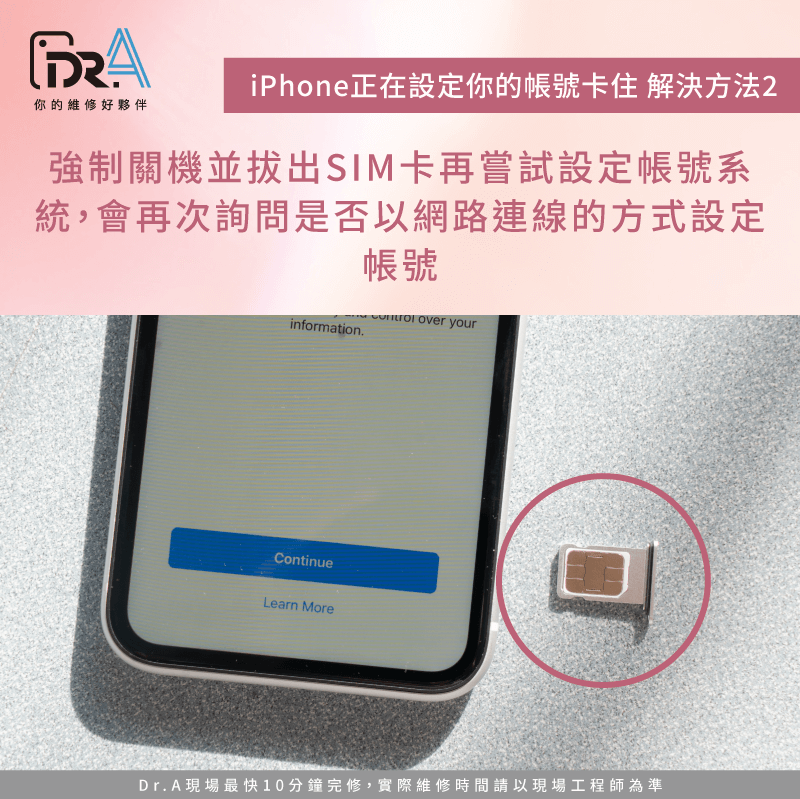 強制關機並拔出SIM卡再嘗試設定帳號-iPhone正在設定Apple ID卡住