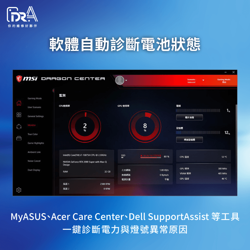 ASUS/Acer/HP/DELL/Lenovo/MSI/Surface等筆電都能開啟官方Center即刻檢測 各大品牌筆電充電燈號異常的專屬解決對策-筆電充電燈不亮