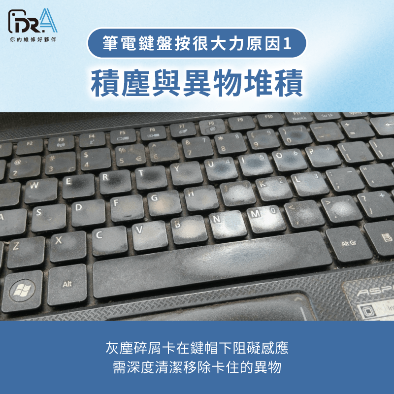 筆電鍵盤內部積塵與異物深度清潔 筆電鍵盤要按很大力 -筆電鍵盤很難按