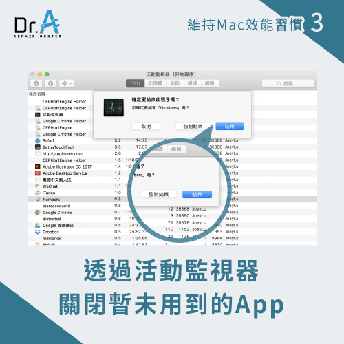 於活動監視器關閉暫未用到的App-Mac要關機嗎