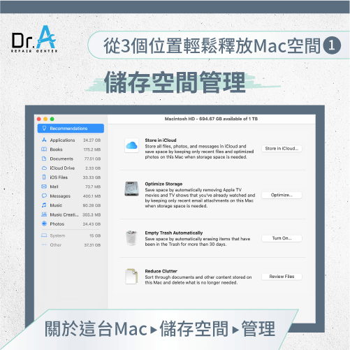 儲存空間管理-如何釋放Mac空間,iphone維修,iphone換電池,iphone維修中心,台中iphone維修,台中iphone備份,台中mac重灌,台中mac維修,台中蘋果維修,台中Apple維修中心