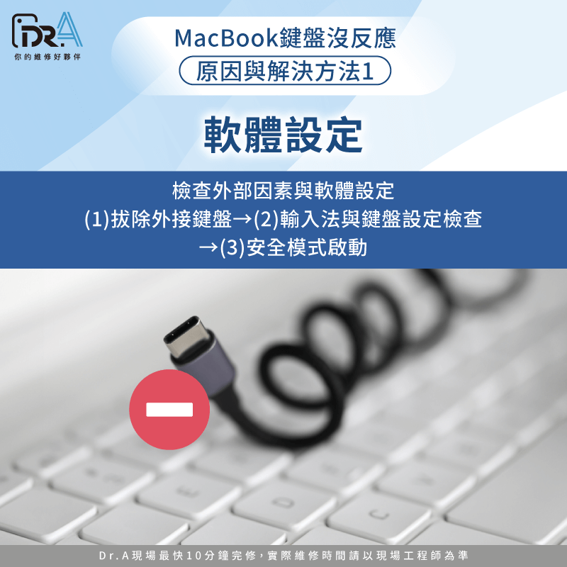 拔除外接鍵盤、檢查輸入法與設定,嘗試以安全模式啟動確認是否軟體干擾 軟體與設定-MacBook鍵盤沒反應無法開機