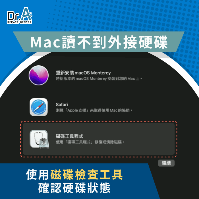 用磁碟檢查工具確認硬體狀態-Mac讀不到外接硬碟