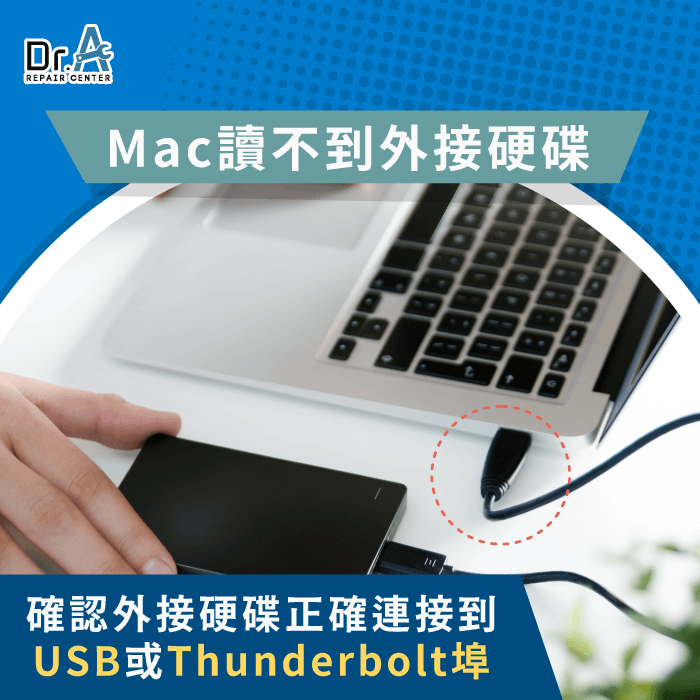 外接硬碟正確連接USB或Thunderbolt埠-Mac外接硬碟不能用