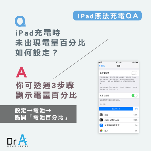 電量百分比開啟-iPad無法充電維修