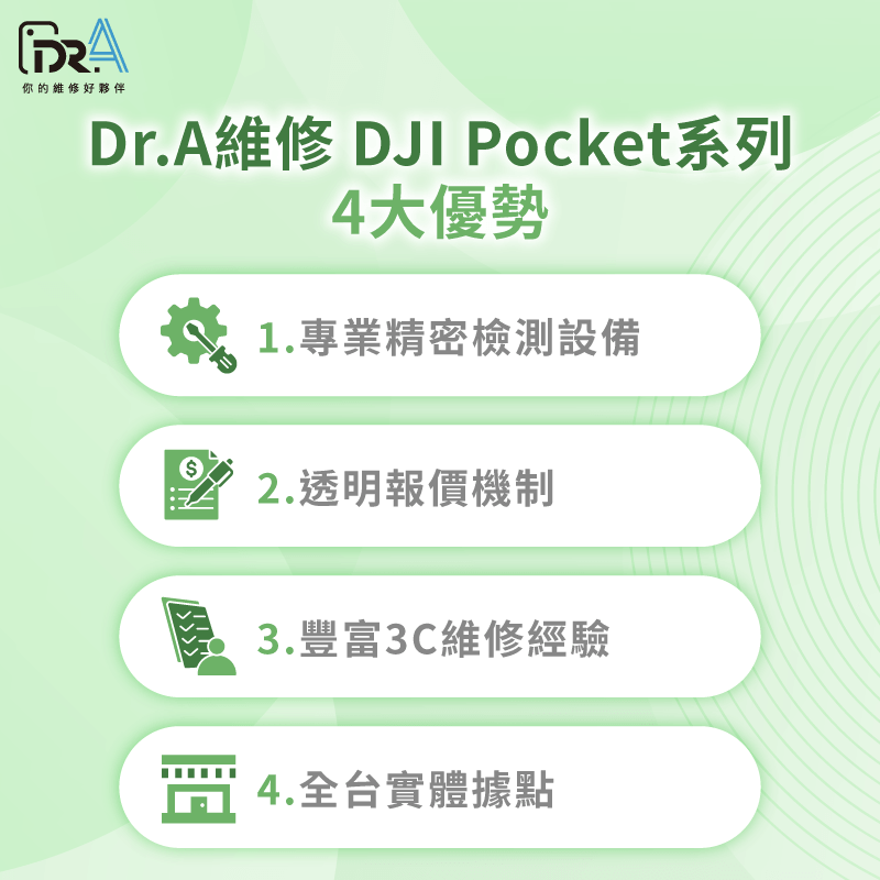 選擇Dr.A維修DJI Pocket手持攝影機4大優勢 選擇Dr.A維修DJI Pocket的4大核心優勢-DJI Pocket維修