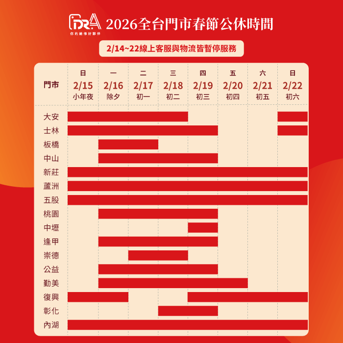 Dr.A整理表格,幫助大家了解春節營業時間異動 春節公告-iPhone維修推薦